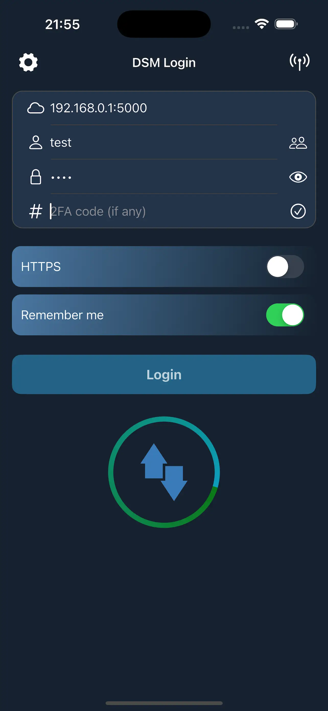 NAS Download Manager bejelentkezési képernyő