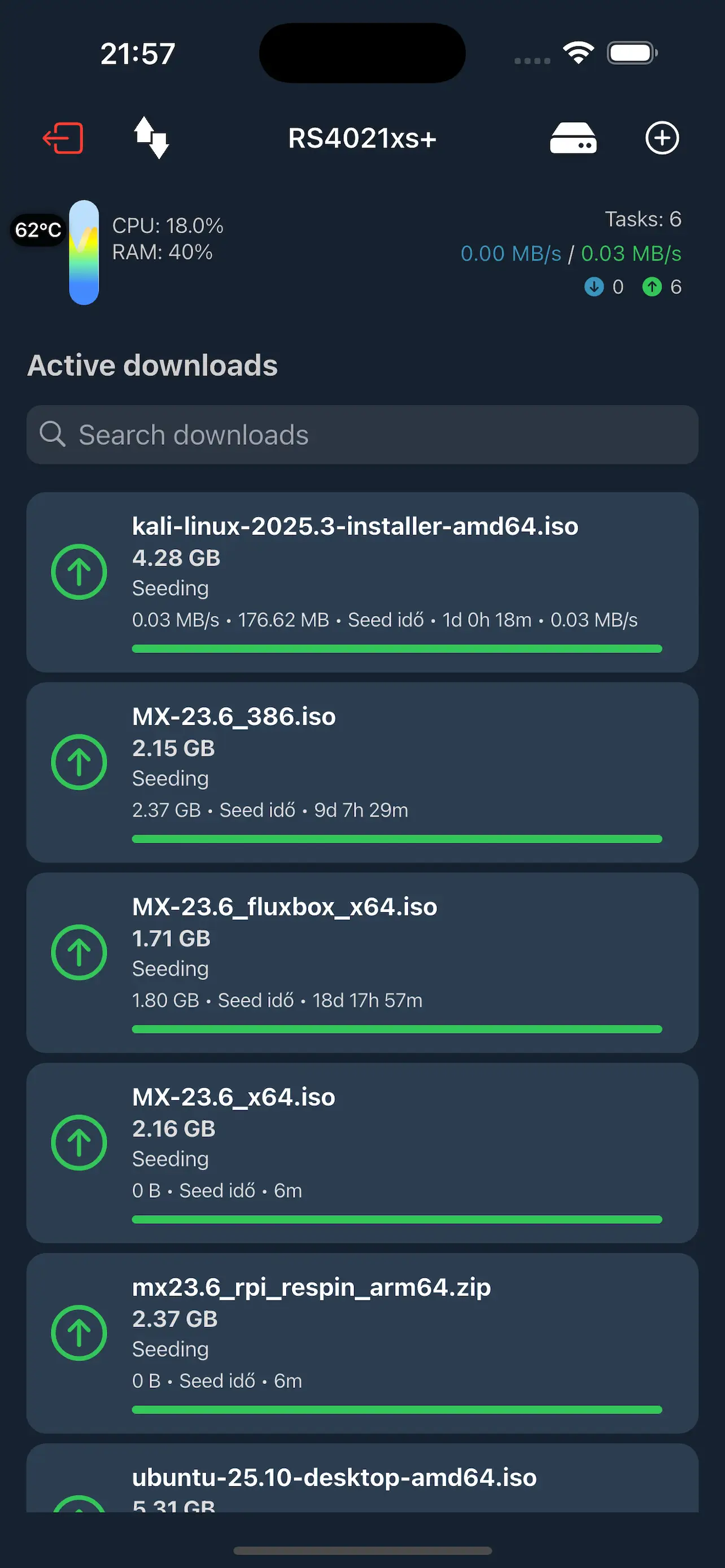 NAS Download Manager felület